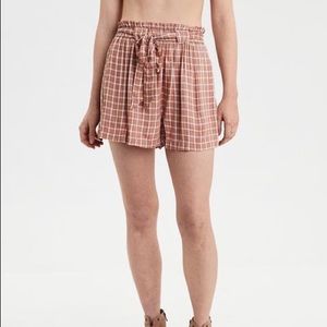 American Eagle Plaid Paperbag Waist Shorts